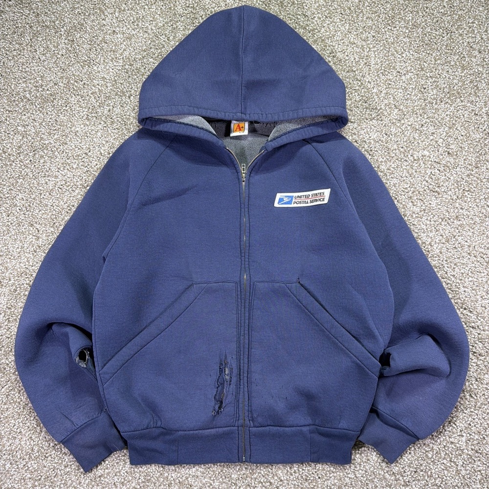 Vintage Faded And Thrashed USPS ZIPUP Hoodie Polyester Size Small 90s